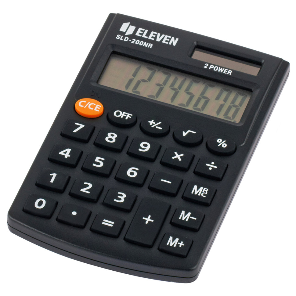 Калькулятор карманный Eleven SLD-200NR, 8 разрядов, двойное питание, 62*98*10мм, черный, 339232