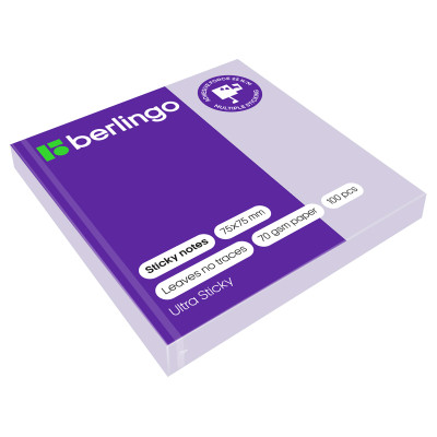 Самоклеящийся блок Berlingo "Ultra Sticky", 75*75мм, 100л., пастель, фиолетовый, 323561