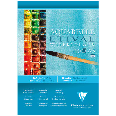 Альбом для акварели, 10л., А3, на склейке Clairefontaine "Etival", 200г/м2, холодное прессование, 304057