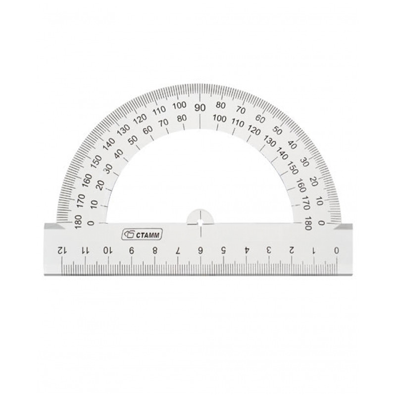 Транспортир 12см, 180° СТАММ, полистирол, прозрачный бесцветный, 20 штук, 324007