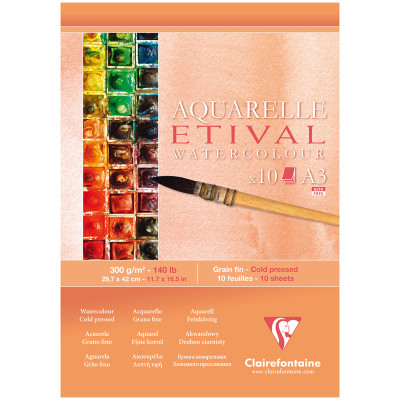 Альбом для акварели, 10л., А3, на склейке Clairefontaine "Etival", 300г/м2, холодное прессование, 304060