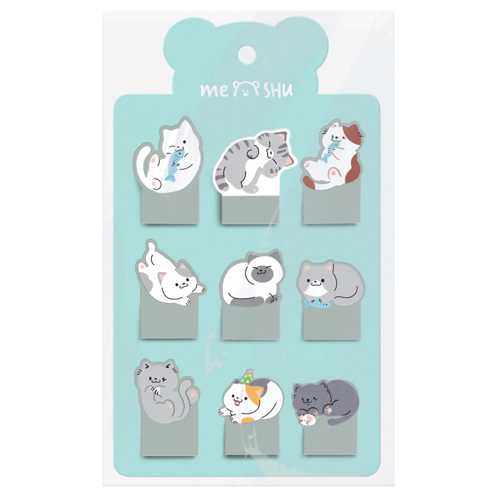 Флажки-закладки MESHU "Sweety kitty" пластиковые фигурные, 20л*12 дизайнов, европодвес, 371417