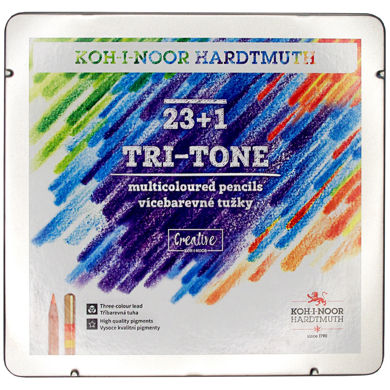 Карандаши многоцветные Koh-I-Noor "TRI-TONE 3444", 24шт., металл.коробка, 324505