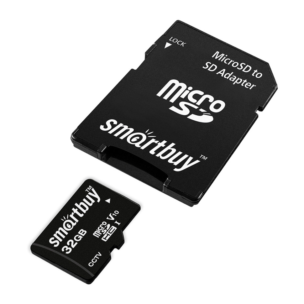 Карта памяти SmartBuy MicroSDHC 32GB UHS-1, Class 10, скорость чтения 95Мб/сек, для видеонаблюдения (с адаптером SD), 384277