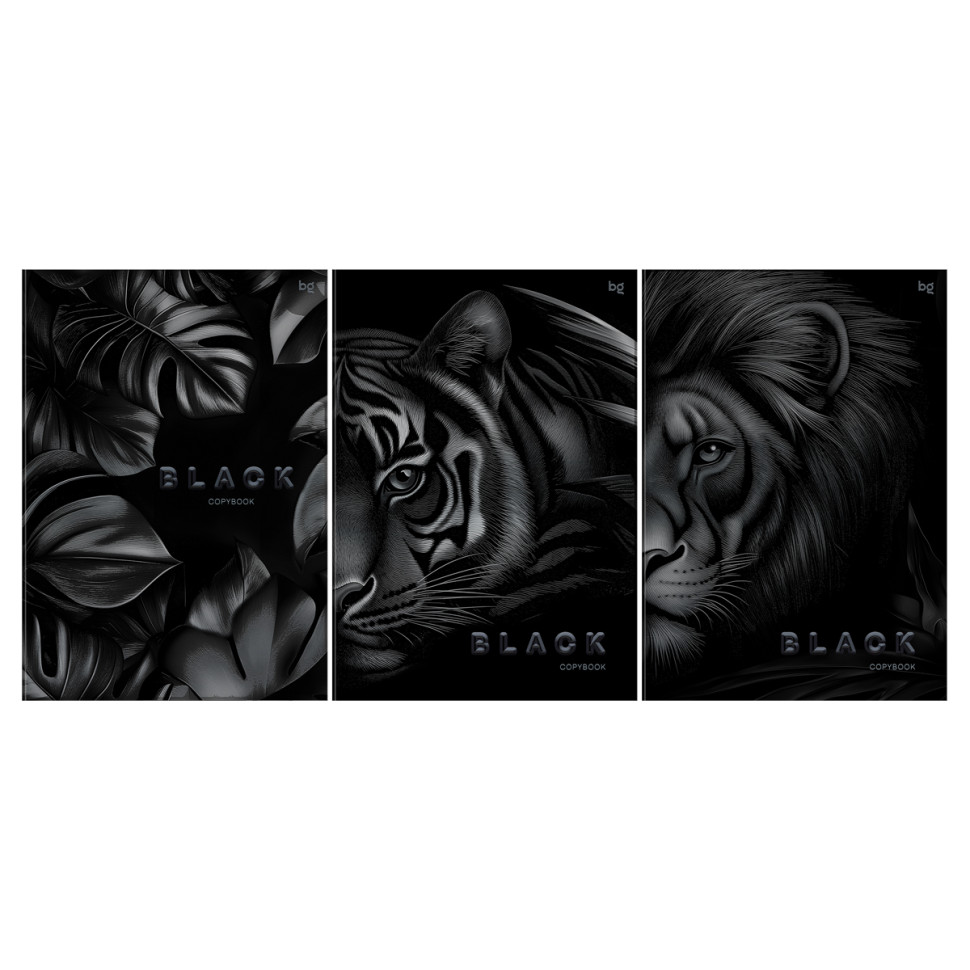 Тетрадь 96л., А4, клетка BG "Just black", soft-touch ламинация, выб. лак, 3 штук, 378735