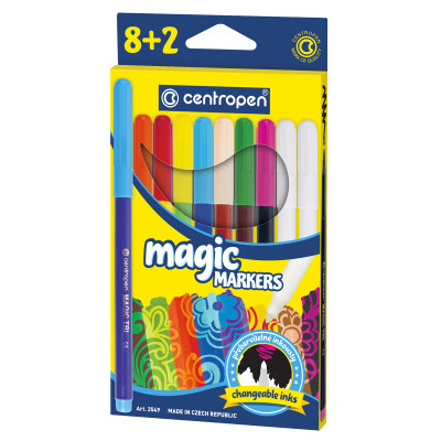 Фломастеры меняющие цвет Centropen "Magic", 08цв.+2, 10шт., картон, европодвес, 028877