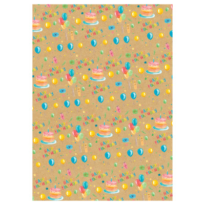 Упаковочная бумага крафт 70*100см, MESHU "Happy birthday", 70 г/м2, 383945