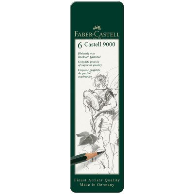 Набор карандашей ч/г Faber-Castell "Castell 9000", 6шт., HB-8B, заточен., метал. кор., 290333