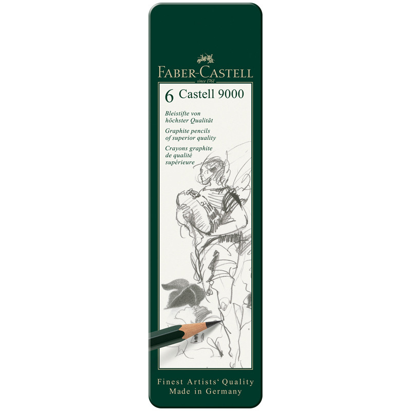Набор карандашей ч/г Faber-Castell "Castell 9000", 6шт., HB-8B, заточен., метал. кор., 290333