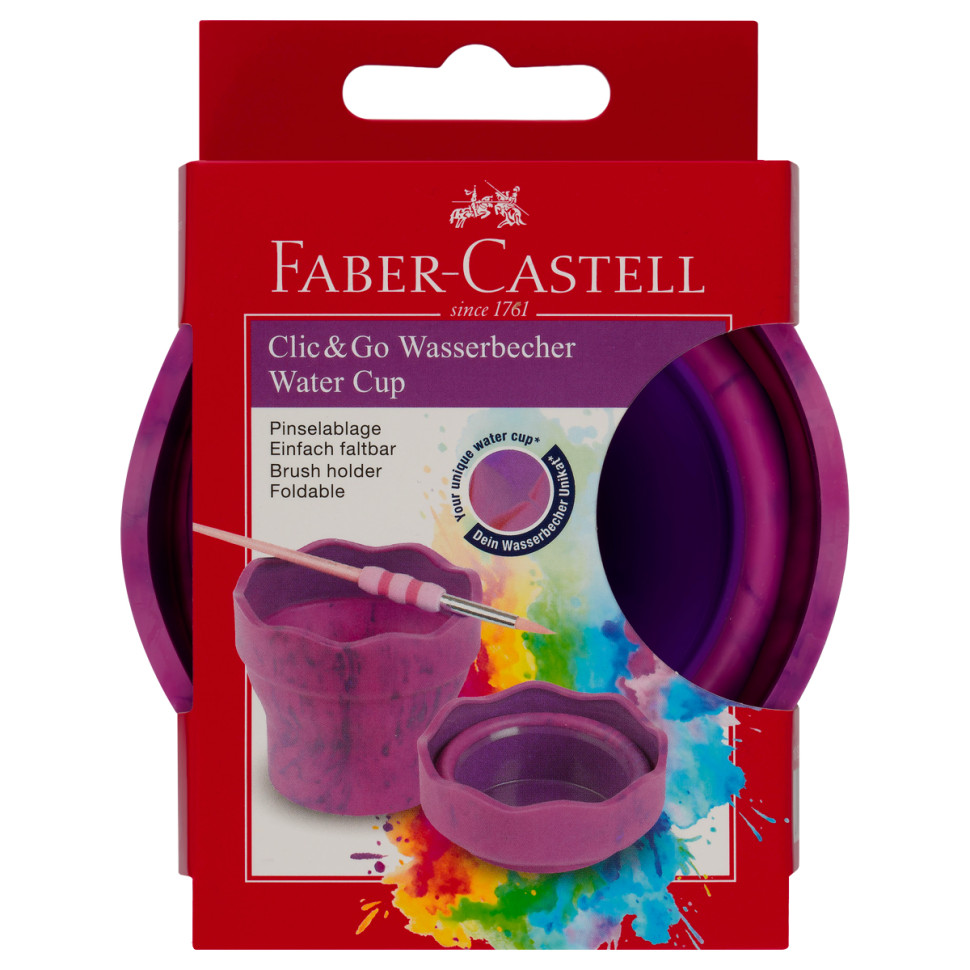 Стакан для воды Faber-Castell "Clic&Go", складной, розовый мрамор, 386610
