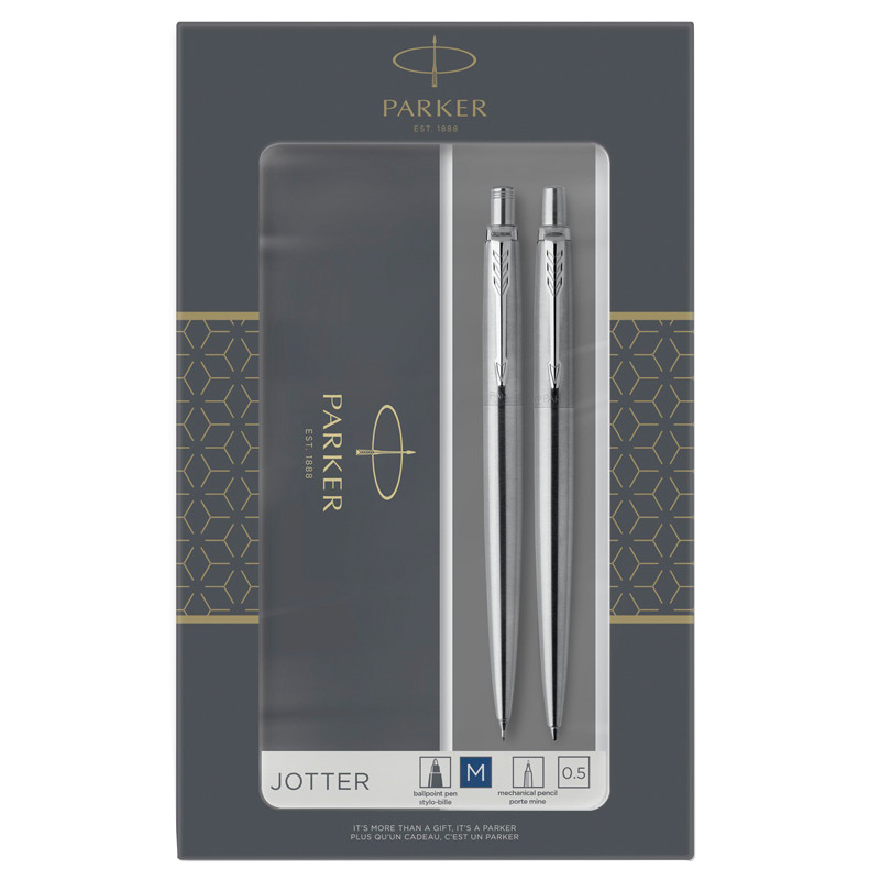 Набор Parker "Jotter Stainless Steel CT": ручка шариковая, 1,0мм и механический карандаш, 0,5мм, подарочная упаковка, 288615