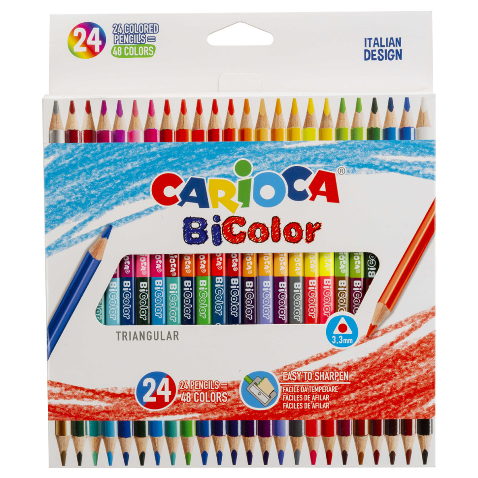 Карандаши цветные двухсторонние Carioca "Bi-Color", 48цв., 24шт., трехгран., заточен., картон, европодвес, 373271