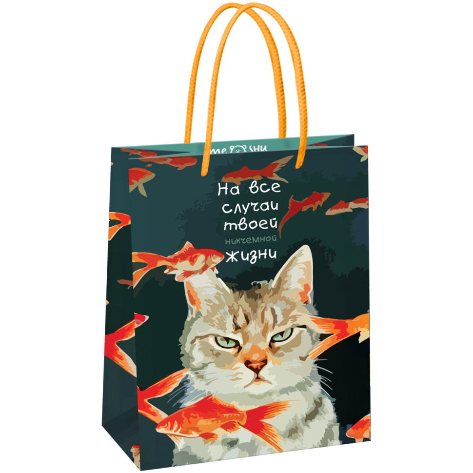 Пакет подарочный 18*23*10см MESHU "Moody cat",  глянцевая ламинация, 12 штук, 371007