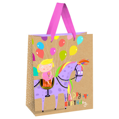 Пакет подарочный 26*32*12см MESHU "Happy Birthday. Unicorn ", выборочный лак, крафт, 354567