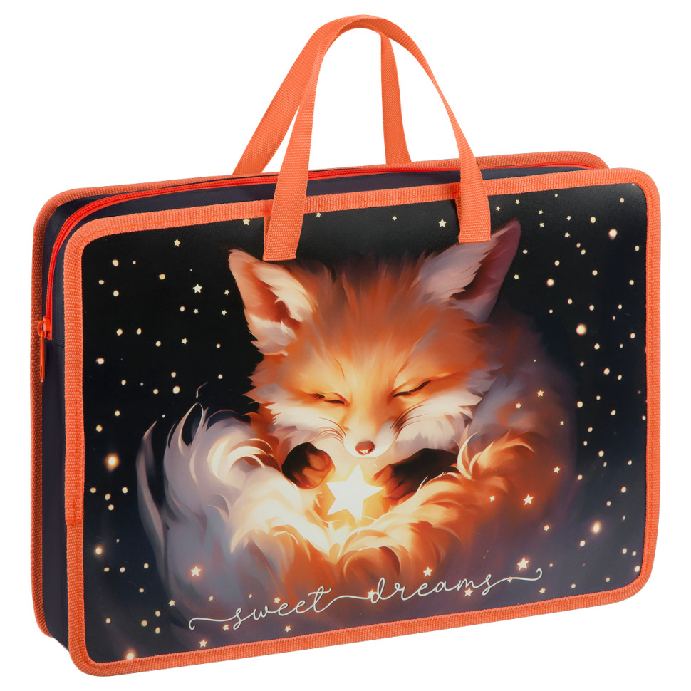 Папка с ручками А4 ArtSpace "The Magic Fox", пластик, на молнии, 70мм, 380286