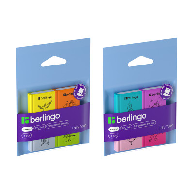 Ластик Berlingo "Fairy Tales", 4шт., термопластичная резина, 28*25*7мм, пакет с европодвесом, 305514
