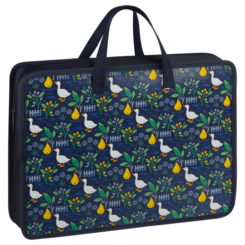 Папка с ручками А4 ArtSpace "Geese on blue", пластик, на молнии, 70мм, 380287