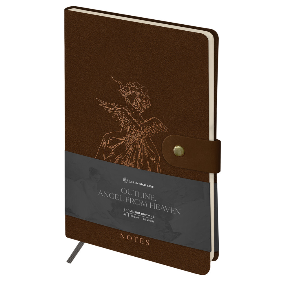 Записная книжка А5 80 л., ЛАЙТ, кожзам, Greenwich Line "Outline. Angel from heaven", с замком, тиснение фольгой, внутренний карман, блок в точку, 358014