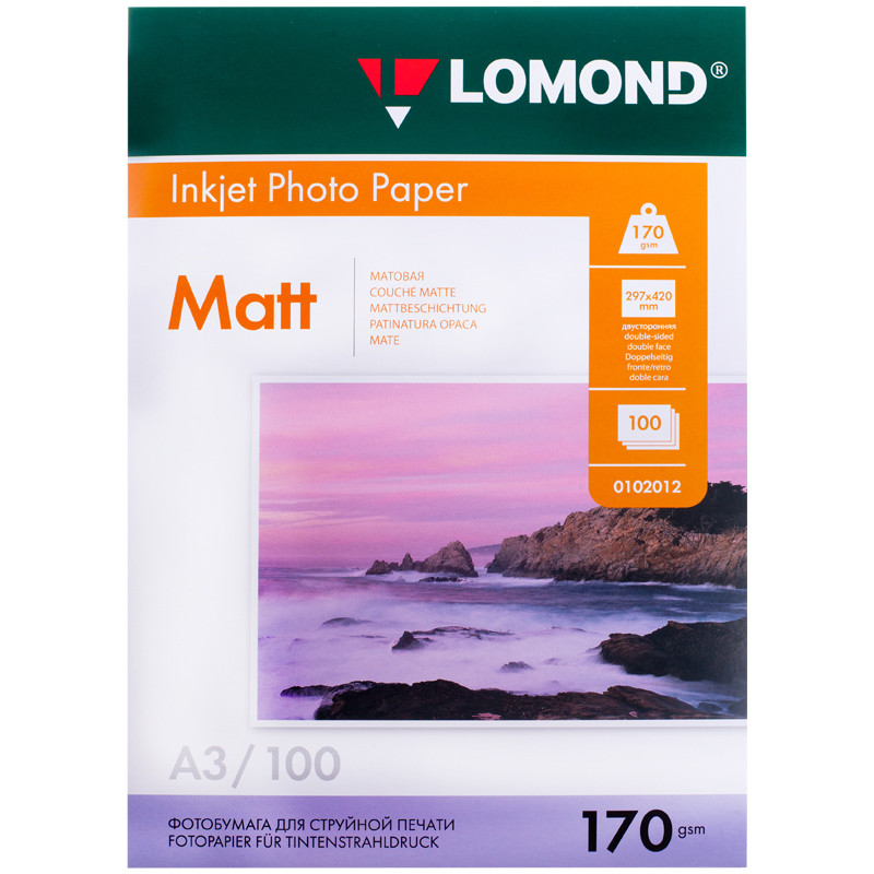 Фотобумага А3 для стр. принтеров Lomond, 170г/м2 (100л) матовая двусторонняя, 006425 Фотобумага А3 для стр. принтеров Lomond, 170г/м2 (100л) матовая двусторонняя, 006425