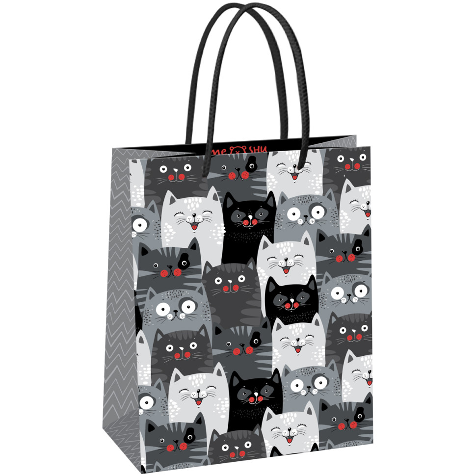 Пакет подарочный 18*23*10см MESHU "Cat pattern",  глянцевая ламинация, 12 штук, 371013