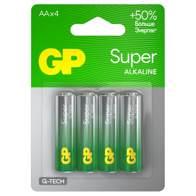 Батарейка GP Super G-Tech AA (LR6) 15A алкалиновая, BC4, 8 штук, 374882