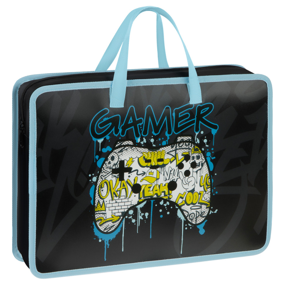 Папка с ручками А4 ArtSpace "Gamer", пластик, на молнии, 70мм, 380291