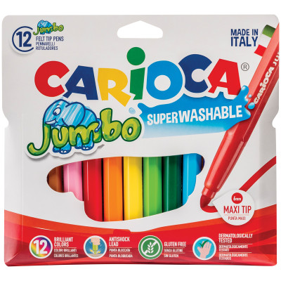 Фломастеры Carioca "Jumbo", 12цв., утолщенные, смываемые, картон, европодвес, 083923