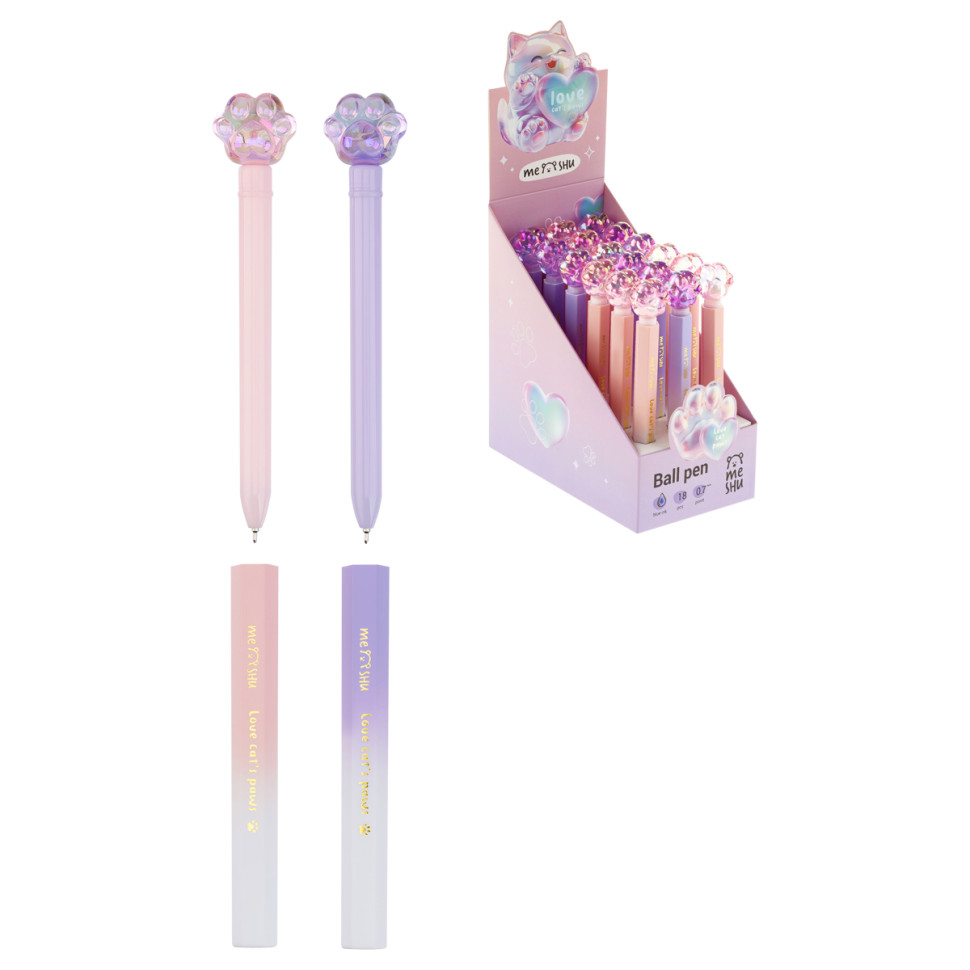 Ручка шариковая MESHU "Glossy Paw" синяя, 0,7мм, корпус ассорти, 18 штук, 380618