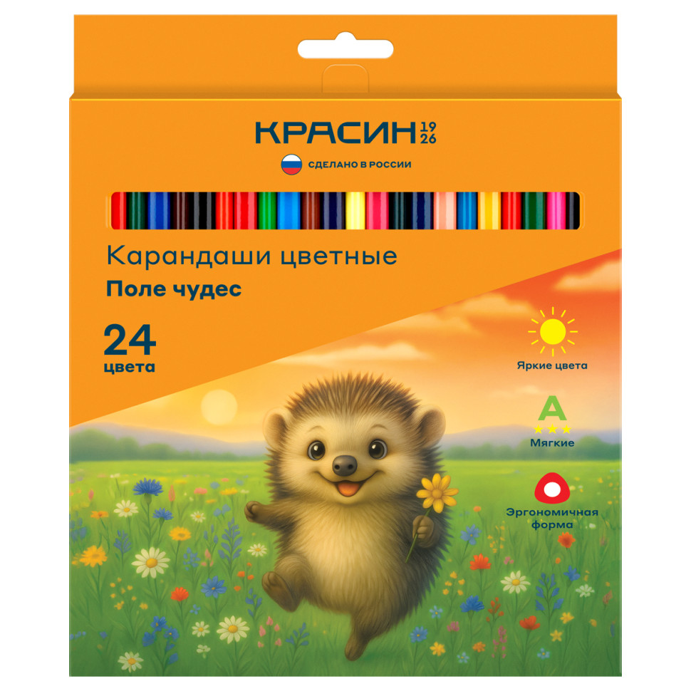 Карандаши цветные Красин "Поле чудес", 24цв., трехгр., заточен., картон, европодвес, 360037