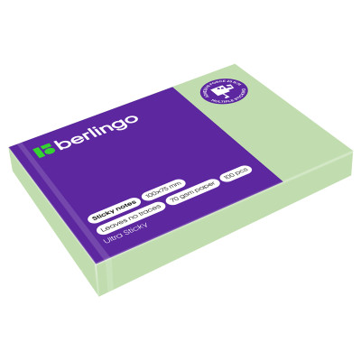 Самоклеящийся блок Berlingo "Ultra Sticky", 100*75мм, 100л., пастель, зеленый, 287178