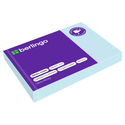 Самоклеящийся блок Berlingo "Ultra Sticky", 100*75мм, 100л., пастель, голубой, 287179