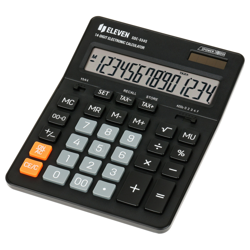 Калькулятор настольный Eleven SDC-554S, 14 разрядов, двойное питание, 155*205*36мм, черный, 339207