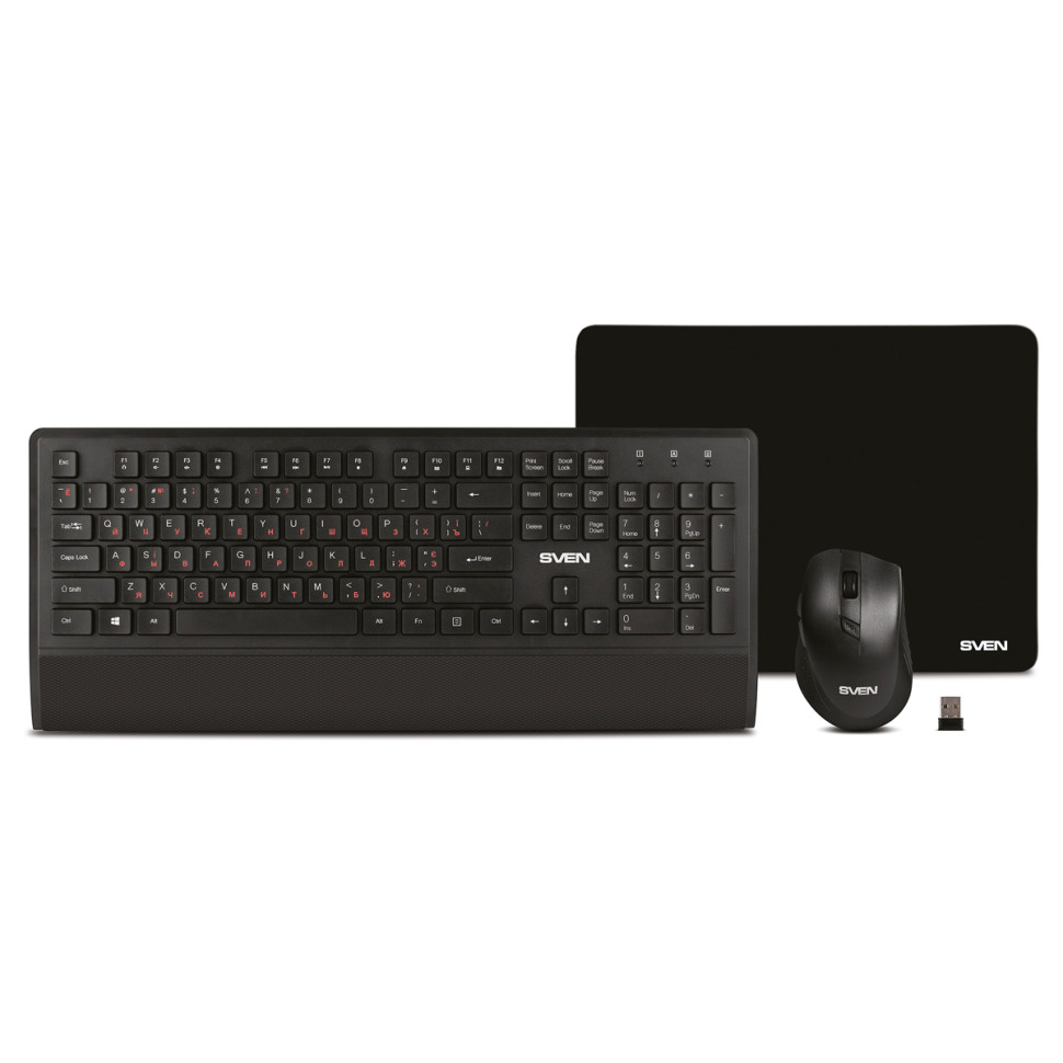 Комплект беспроводной клавиатура + мышь + коврик Sven KB-C3800W, USB, черный, 384331