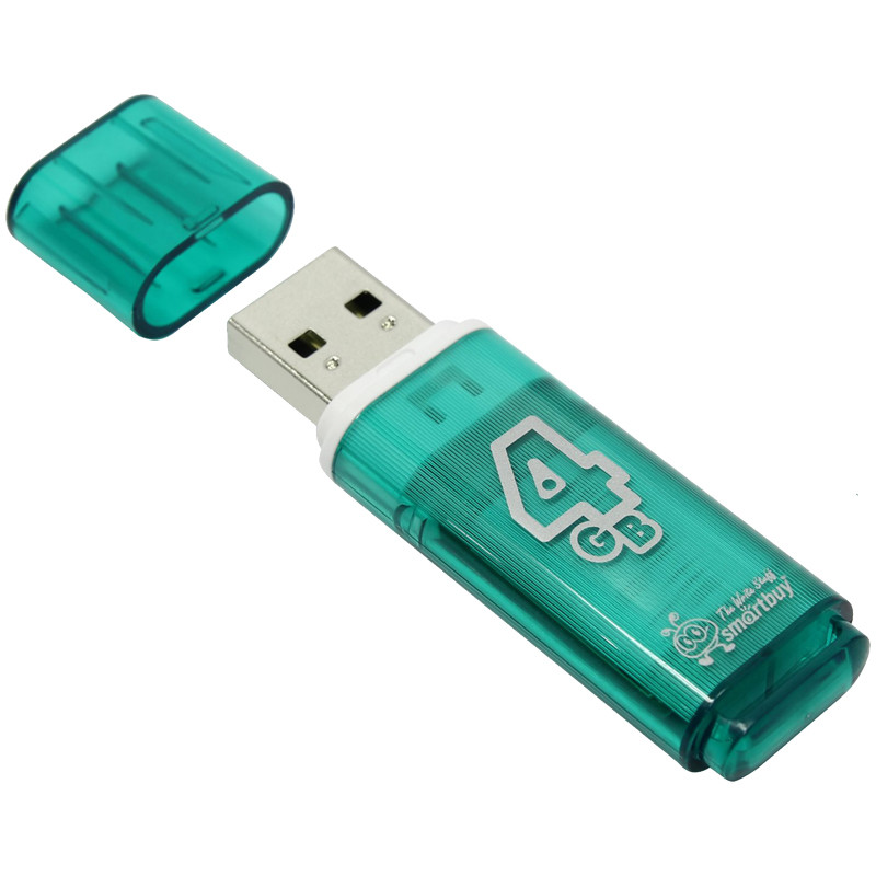 Память Smart Buy "Glossy"  4GB, USB 2.0 Flash Drive, зеленый, 225103