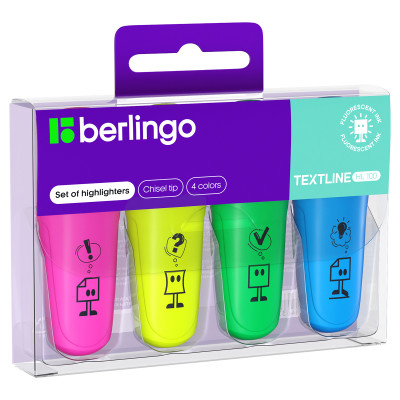 Набор текстовыделителей Berlingo "Textline HL100" мини, 04цв., 1-5мм, европодвес, 319407