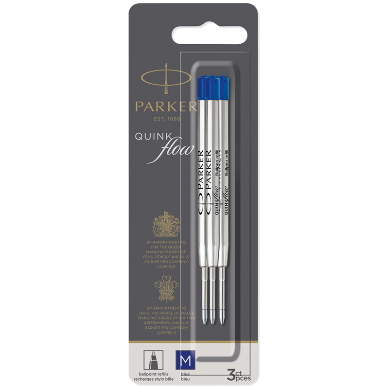 Стержень шариковый объемный Parker "QuinkFlow Ball Point" синий, 98мм, 1,0мм, метал. корпус, 3шт., блистер, 326365
