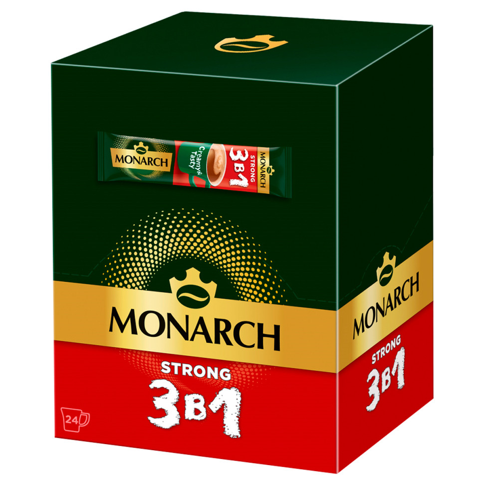 Кофе растворимый Monarch "Strong", 3в1, порошкообразный, порционный, 24 пакетиков*13г, мягкая упаковка, 384377